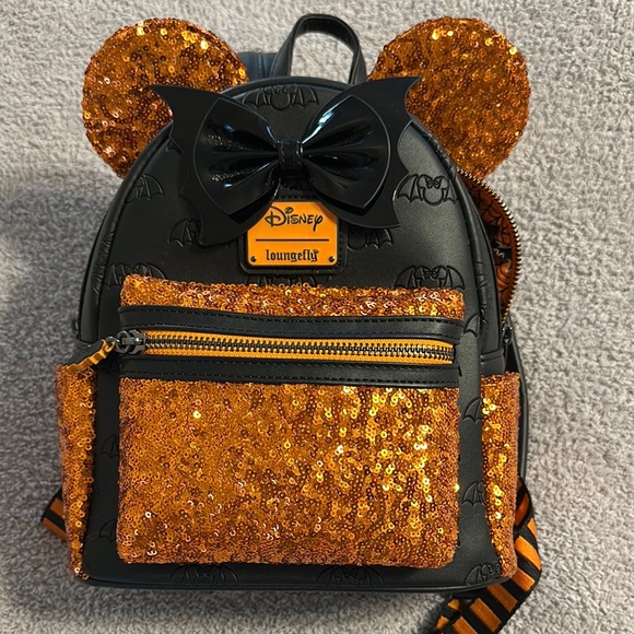 Loungefly Handbags - Loungefly Orange and Black Sequin Mini Backpack
